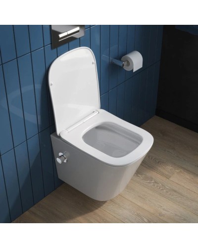 Подвесной безободковый унитаз с функцией биде с сиденьем микролифт BelBagno Due BB3103CHR-BS/SC