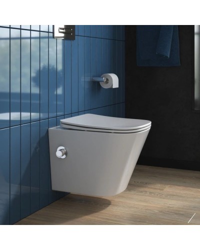 Подвесной безободковый унитаз с функцией биде с сиденьем микролифт BelBagno Due BB3103CHR-BS/SC