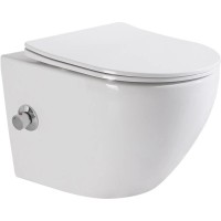 Подвесной безободковый унитаз с функцией биде с сиденьем микролифт BelBagno Uno BB3105CHR-BS/SC
