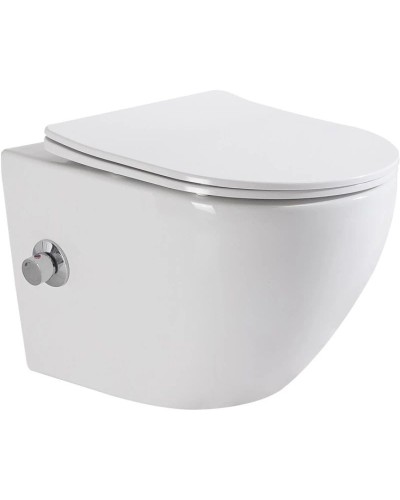 Подвесной безободковый унитаз с функцией биде с сиденьем микролифт BelBagno Uno BB3105CHR-BS/SC