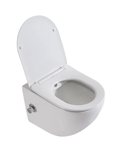 Подвесной безободковый унитаз с функцией биде с сиденьем микролифт BelBagno Uno BB3105CHR-BS/SC