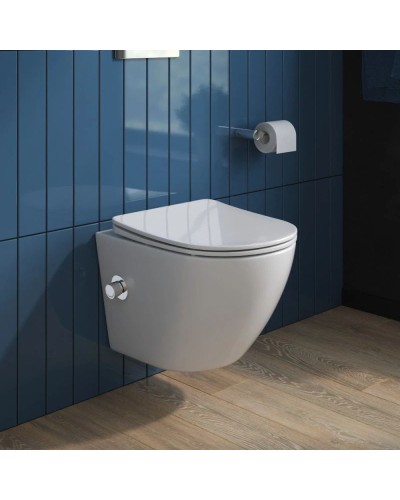 Подвесной безободковый унитаз с функцией биде с сиденьем микролифт BelBagno Uno BB3105CHR-BS/SC