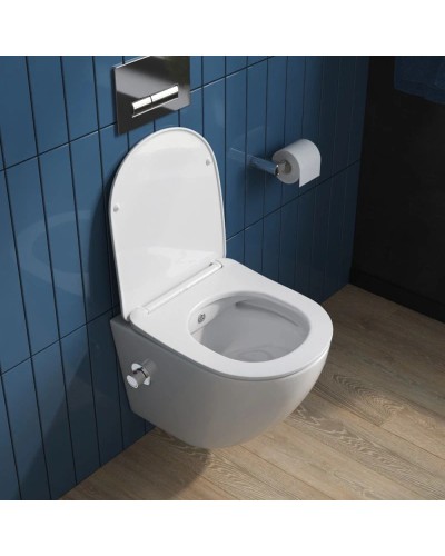 Подвесной безободковый унитаз с функцией биде с сиденьем микролифт BelBagno Uno BB3105CHR-BS/SC