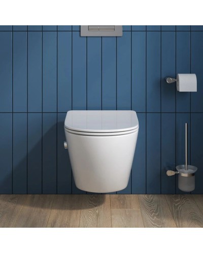 Подвесной безободковый унитаз с функцией биде с сиденьем микролифт BelBagno Uno BB3105CHR-BS/SC