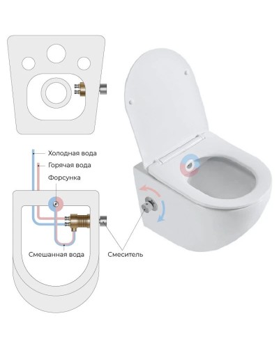 Подвесной безободковый унитаз с функцией биде с сиденьем микролифт BelBagno Uno BB3105CHR-BS/SC