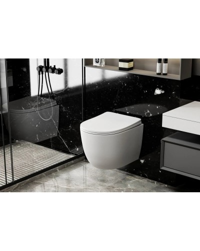 Подвесной безободковый унитаз с сиденьем микролифт Abber Bequem AC1100MW