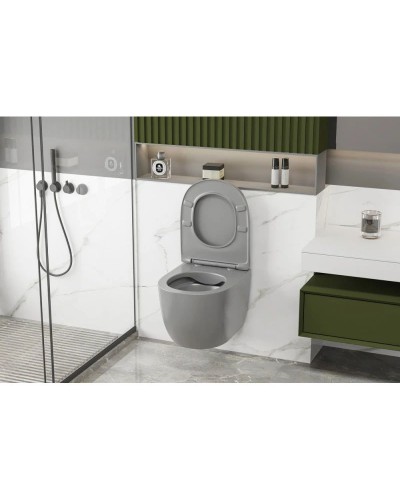Подвесной безободковый унитаз с сиденьем микролифт Abber Bequem AC1103MG