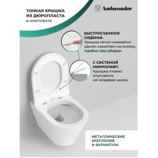 Унитаз подвесной Ambassador Elysium 183K19002RS безободковый, с сиденьем микролифт, белый глянец