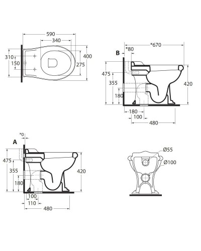 Чаша напольного/приставного унитаза Azzurra Jubilaeum JUB100/P bi
