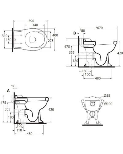Приставной унитаз Azzurra Jubilaeum JUB110/P bi