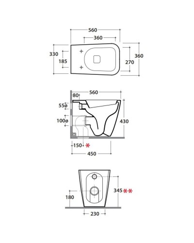 Унитаз приставной Globo Stone ST001bi