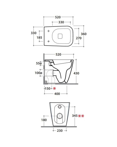 Унитаз приставной Globo Stone ST002bi