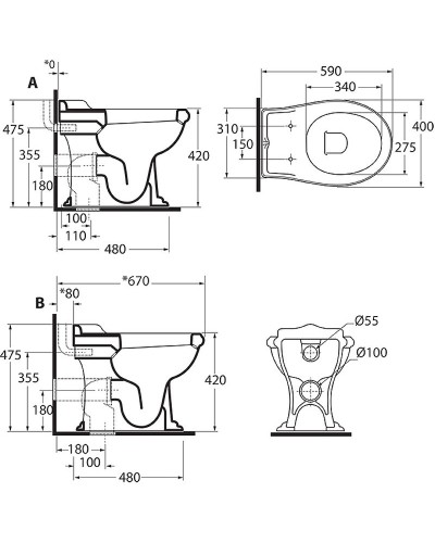 Унитаз Azzurra Jubilaeum JUVCTPB00000BI/(JUB100/P bi) приставной без бачка и сиденья