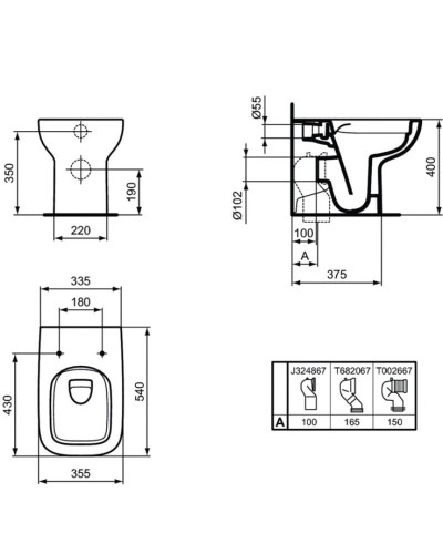 Приставной безободковый унитаз Ideal Standard I.Life A T471901