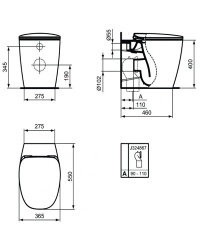 Приставной унитаз с сиденьем Ideal Standard Dea AquaBlade T349001