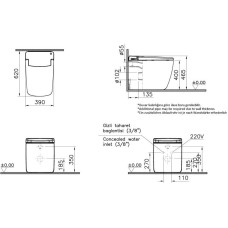 Приставной безободковый унитаз с функцией биде с сиденьем микролифт VitrA V-Care Prime 7232B403-6217