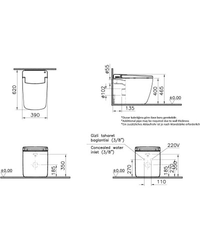 Приставной безободковый унитаз с функцией биде с сиденьем микролифт VitrA V-Care Prime 7232B403-6217