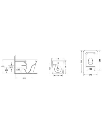 Приставной безободковый унитаз с сиденьем микролифт Abber Rechteck AC1211