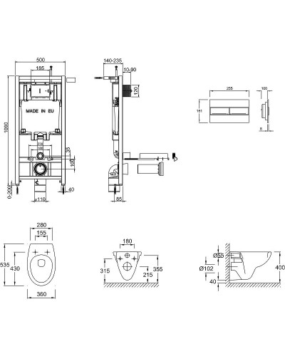 Комплект унитаза с инсталляцией Jacob Delafon Patio E21734RU-00 с сиденьем Микролифт и клавишей смыва Хром