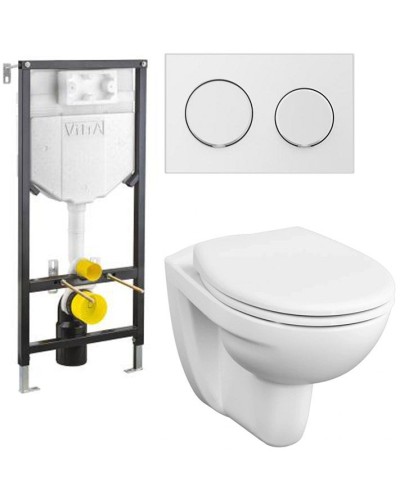 Комплект унитаза Vitra Spinflush с инсталляцией Uno 9842B003-7206 с сиденьем Микролифт и клавишей смыва Хром