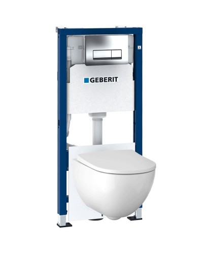 Комплект унитаза Geberit Acanto 500.128.21.A с инсталляцией с сиденьем Микролифт и клавишей смыва Хром