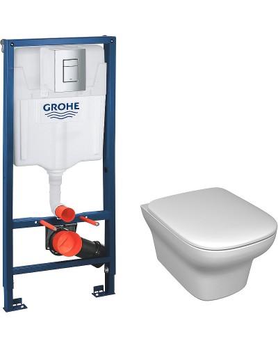 Комплект унитаза Jacob Delafon Vox EDM102-00+E20142-00 с инсталляцией Grohe Rapid SL 38772001 с сиденьем Микролифт и клавишей смыва Хром
