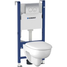 Комплект унитаза Geberit Renova 500.124.TC.R с инсталляцией Duofix с сиденьем Микролифт и клавишей смыва Хром глянцевый