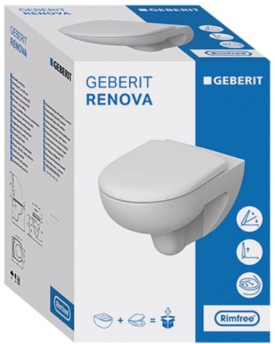 Комплект унитаза Geberit Renova 500.124.TC.R с инсталляцией Duofix с сиденьем Микролифт и клавишей смыва Хром глянцевый