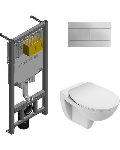 Комплект унитаза с инсталляцией Jacob Delafon Patio E21740RU-00 с сиденьем Микролифт и клавишей смыва Хром