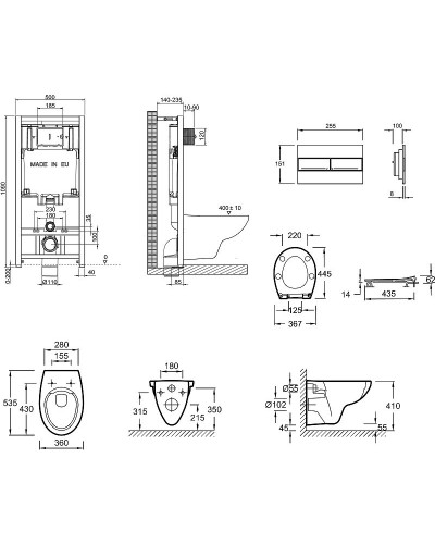 Комплект унитаза с инсталляцией Jacob Delafon Patio E21740RU-00 с сиденьем Микролифт и клавишей смыва Хром