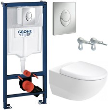 Комплект унитаза Duravit Architec 45720900A1 с инсталляцией Grohe Rapid SL 38721001 с сиденьем Микролифт и клавишей смыва Хром