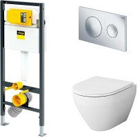 Комплект унитаза AM.PM Spirit FlashClean C701700WH + C707857WH с инсталляцией Viega Prevista Dry 792855 с сиденьем Микролифт и клавишей смыва Хром