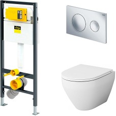 Комплект унитаза AM.PM Spirit FlashClean C701700WH + C707857WH с инсталляцией Viega Prevista Dry 792855 с сиденьем Микролифт и клавишей смыва Хром