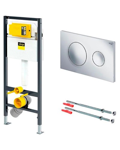 Комплект унитаза AM.PM Spirit FlashClean C701700WH + C707857WH с инсталляцией Viega Prevista Dry 792855 с сиденьем Микролифт и клавишей смыва Хром