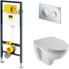 Комплект унитаза Jacob Delafon Patio EDV102-00+E70021-00 с инсталляцией Viega Prevista Dry 792855 с сиденьем Микролифт и клавишей смыва Хром