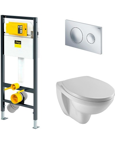 Комплект унитаза Jacob Delafon Patio EDV102-00+E70021-00 с инсталляцией Viega Prevista Dry 792855 с сиденьем Микролифт и клавишей смыва Хром
