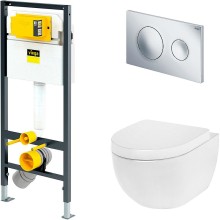 Комплект унитаза AM.PM Awe C111738WH+C117852WH с инсталляцией Viega Prevista Dry 792855 с сиденьем Микролифт и клавишей смыва Хром