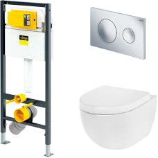 Комплект унитаза AM.PM Awe C111738WH+C117852WH с инсталляцией Viega Prevista Dry 792855 с сиденьем Микролифт и клавишей смыва Хром