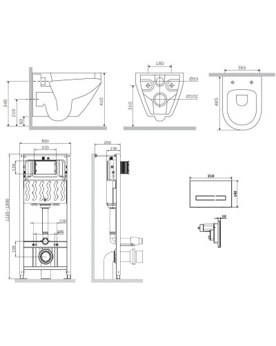 Комплект унитаза с инсталляцией AM.PM Spirit V2.0 FlashClean IS450A38.701700 с сиденьем Микролифт и Черной клавишей смыва