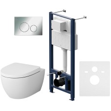 Комплект унитаза с инсталляцией AM.PM Awe IS49051.111738 с сиденьем Микролифт и клавишей смыва Хром