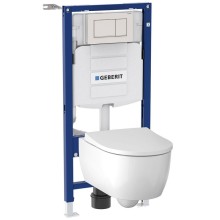 Комплект унитаза с инсталляцией Geberit iCon T54 Rimfree 500.300.01.I с сиденьем Микролифт и Белой клавишей смыва