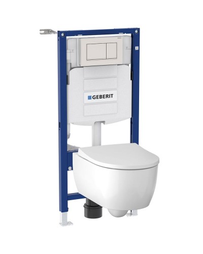 Комплект унитаза с инсталляцией Geberit iCon T54 Rimfree 500.300.01.I с сиденьем Микролифт и Белой клавишей смыва