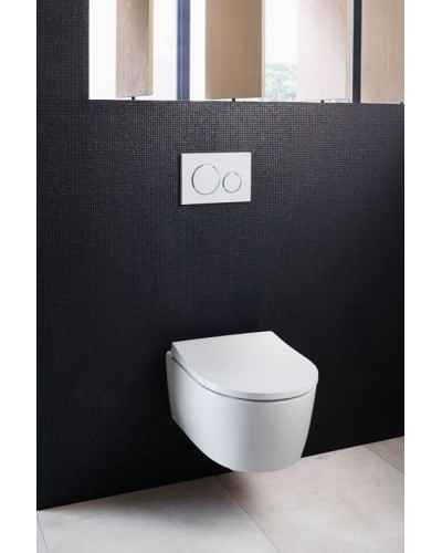 Комплект унитаза с инсталляцией Geberit iCon T54 Rimfree 500.300.01.I с сиденьем Микролифт и Белой клавишей смыва