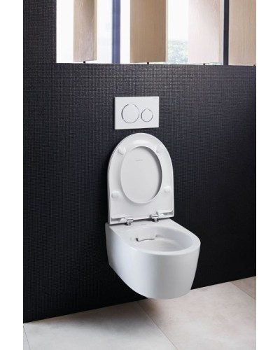 Комплект унитаза с инсталляцией Geberit iCon T54 Rimfree 500.300.01.I с сиденьем Микролифт и Белой клавишей смыва