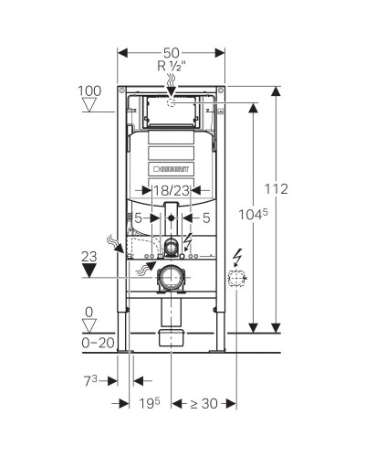 Комплект унитаза с инсталляцией Geberit iCon T54 Rimfree 500.300.01.I с сиденьем Микролифт и Белой клавишей смыва