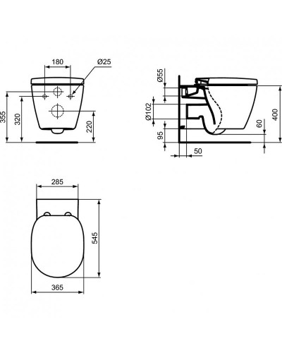 Комплект унитаза с инсталляцией Ideal Standard Connect P211601 с сиденьем Микролифт и клавишей смыва Хром