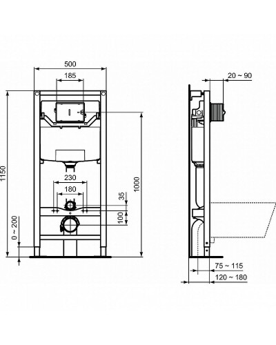 Комплект унитаза с инсталляцией Ideal Standard Tesi P3868V1 с сиденьем Микролифт и клавишей смыва Хром