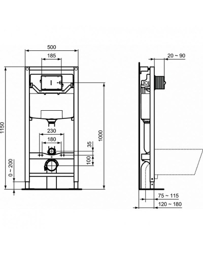 Комплект унитаза с инсталляцией Ideal Standard Tesi P386801 с сиденьем Микролифт и клавишей смыва Хром