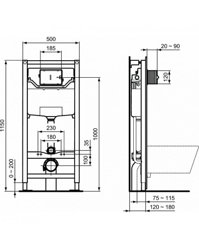Комплект унитаза с инсталляцией Ideal Standard Strada II E387001 с сиденьем Микролифт