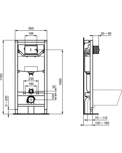 Комплект унитаза с инсталляцией Ideal Standard Tesi PR386801 с сиденьем Микролифт и клавишей смыва Хром